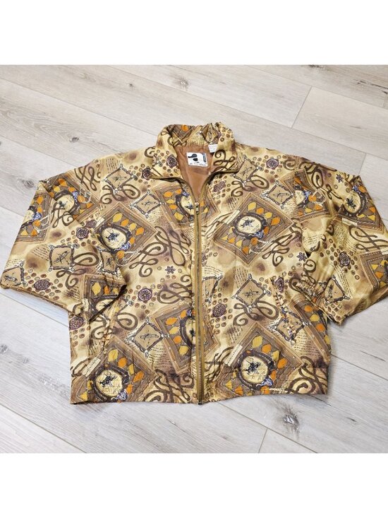 None Jackets & Blazers - Vtg 90's Silk Equestrian All Over Horse Print Zip Up Jacket Sz M Petite